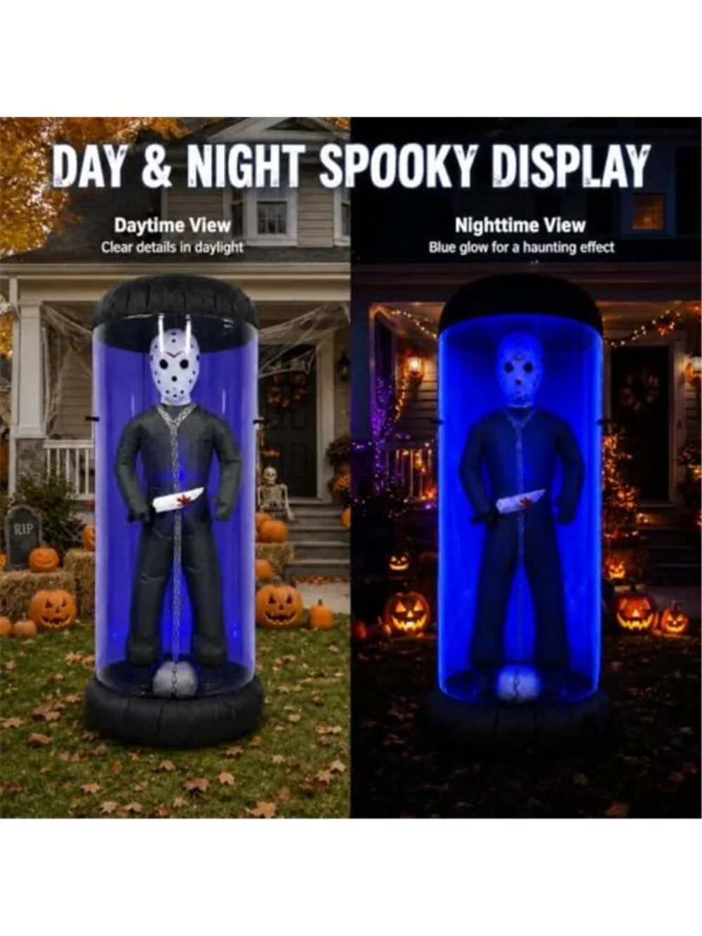 7.6FT Halloween Inflatable Outdoor Decoration, Caged Masked Killer Blow Up Yard